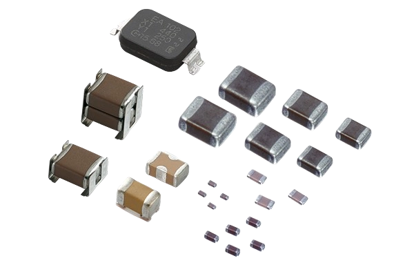 Different types of multilayer ceramic capacitors laid out in a flat surface