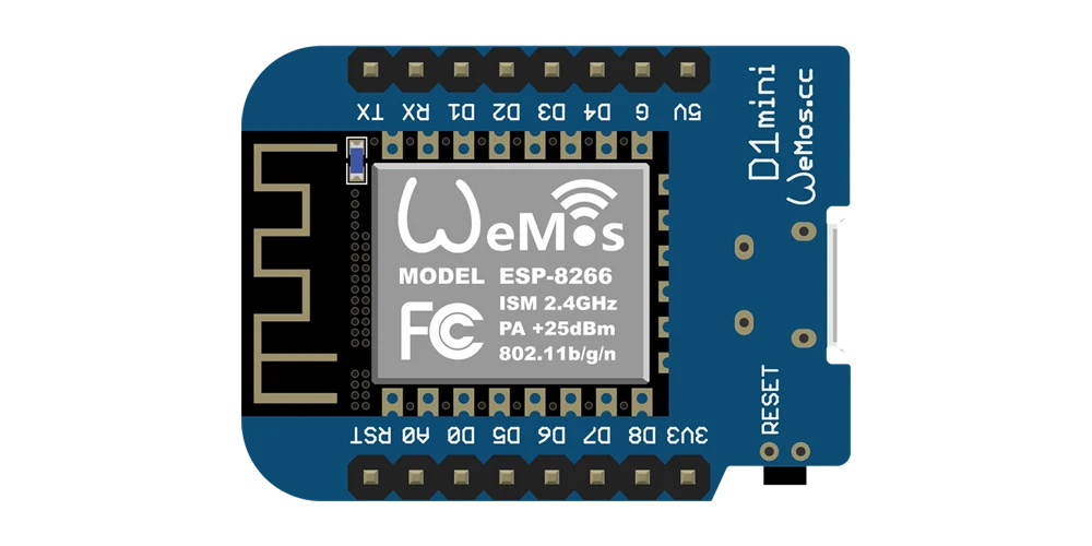 A topview of Wemos D1 mini microcontroller board