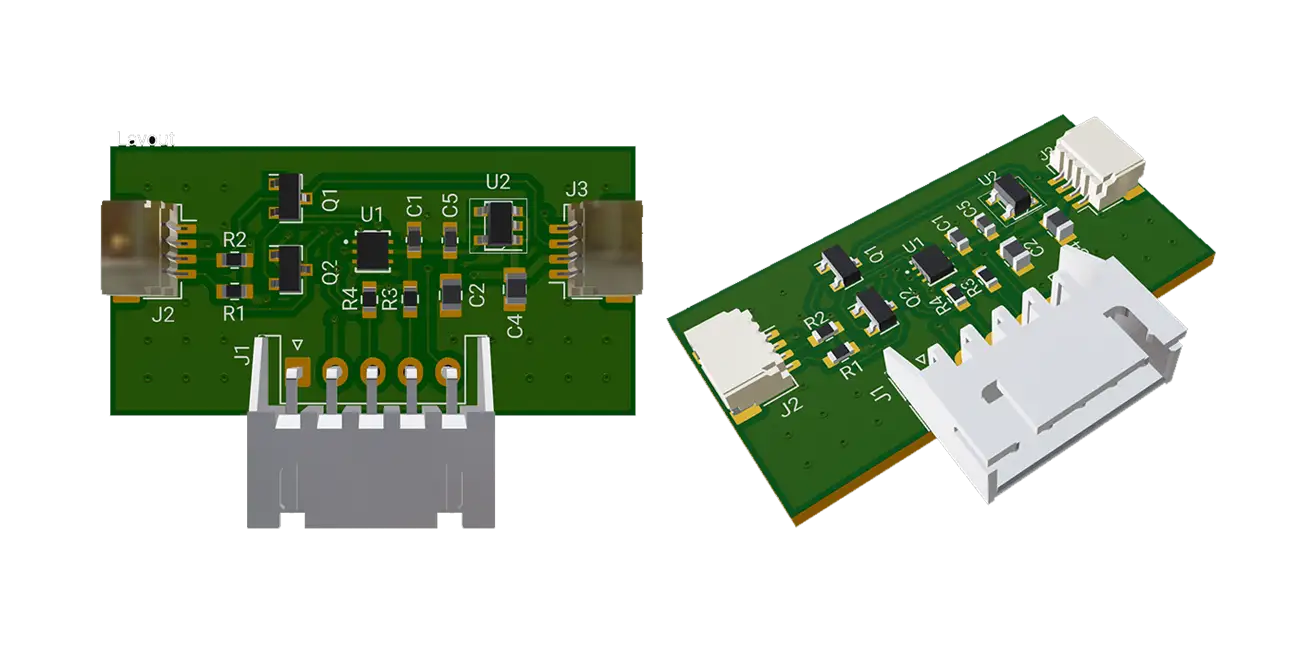 This project is a reference design for a TSL25911FN-based sensor module, with level-shifted I2C communication. It includes a 3.3V regulator, I2C level shifter, filter capacitors, pull-up resistors, and JST connectors for interfacing.