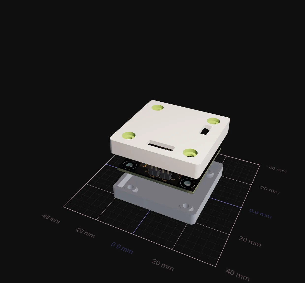 A power supply board between the two halves of its enclosure in the Flux 3D View