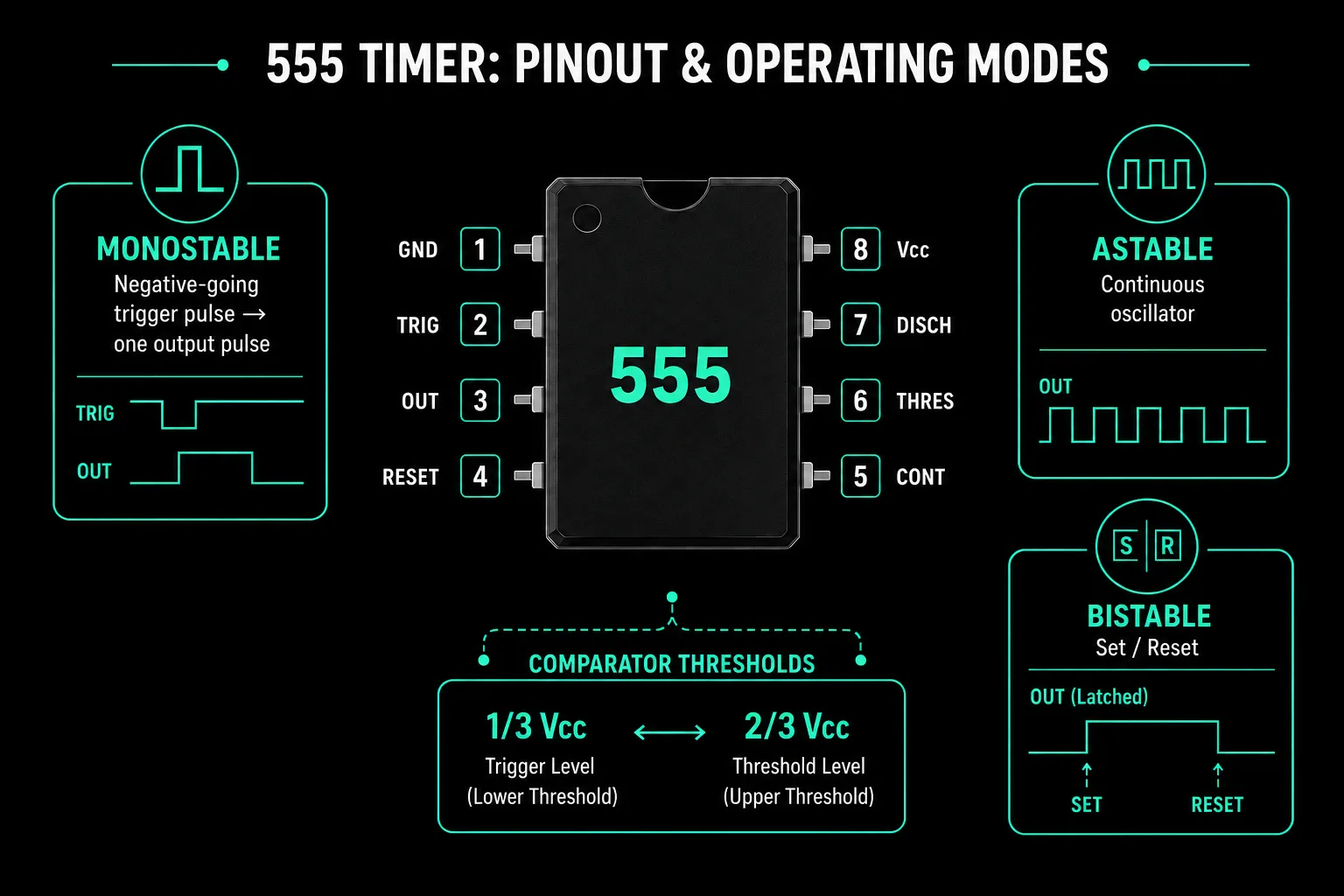 555 Timer Pinout and Operating Modes