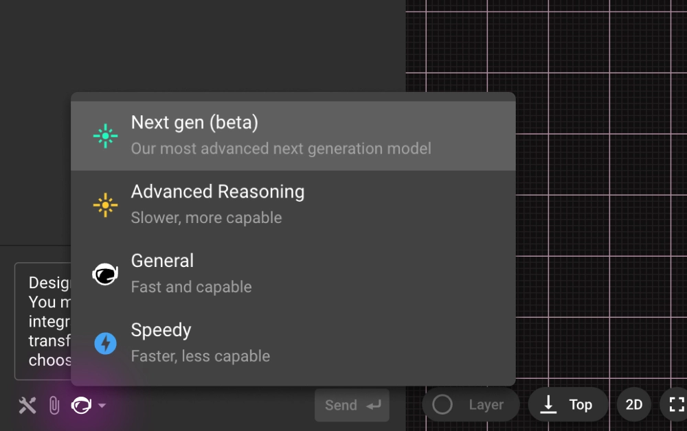 Model Selector in Flux showing the next gen model powered by GPT-5