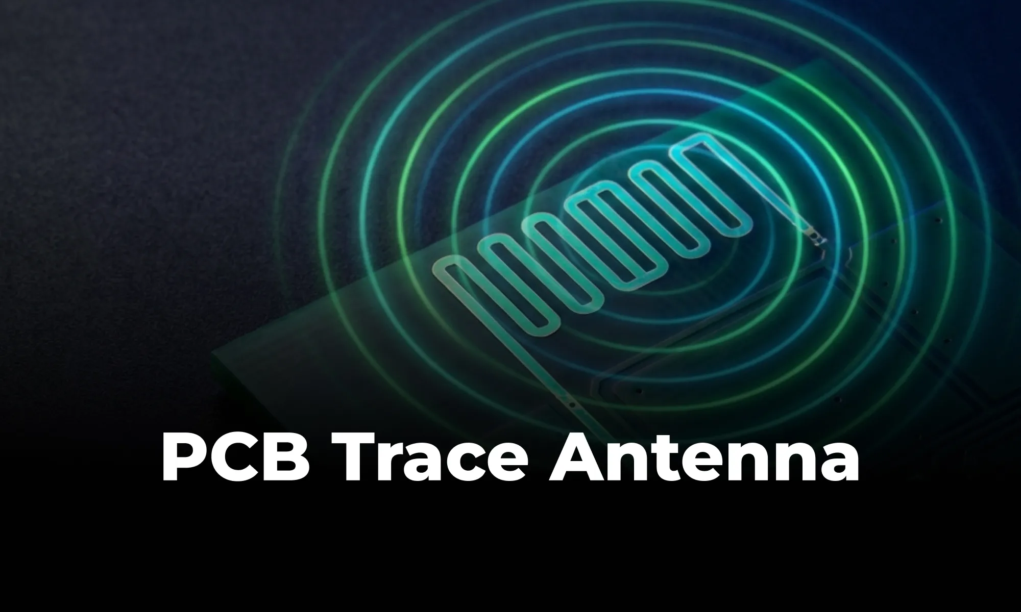 Illustration of printed PCB trace antennas with RF routing, ground-plane keepouts, and radiating elements.