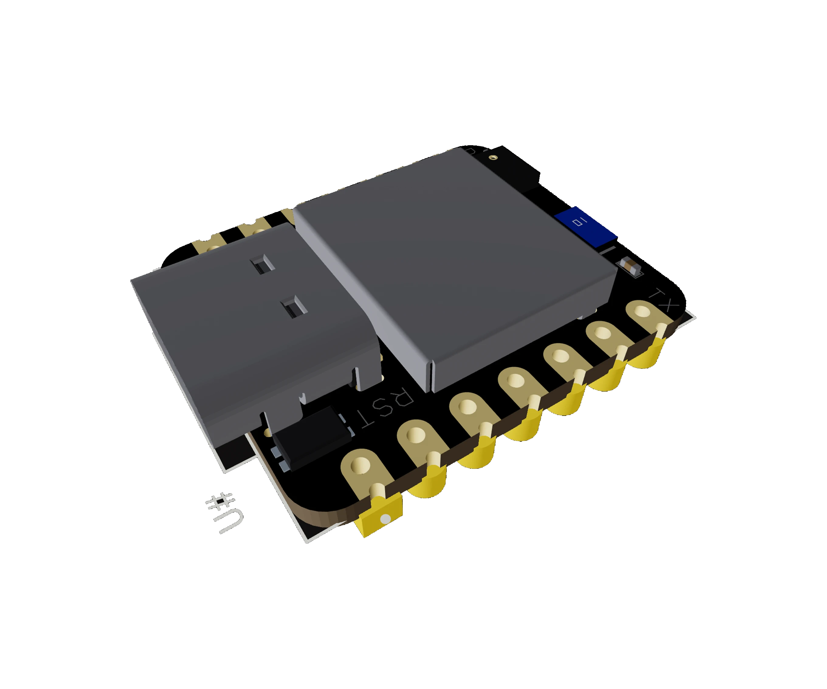 3D PCB view of Seeed Studio XIAO nRF52840