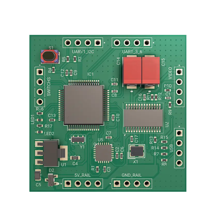 3D PCB view of STM32F4 Flight Controller