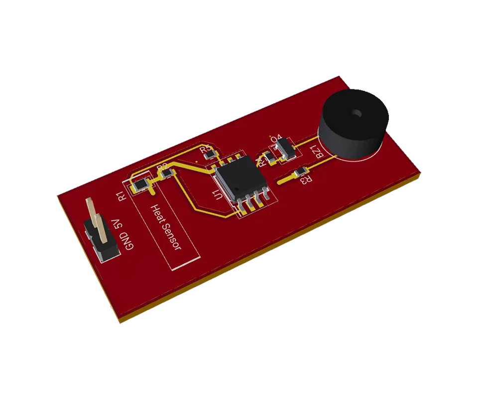 3D PCB view of ATtiny85 Thermo Buzzer