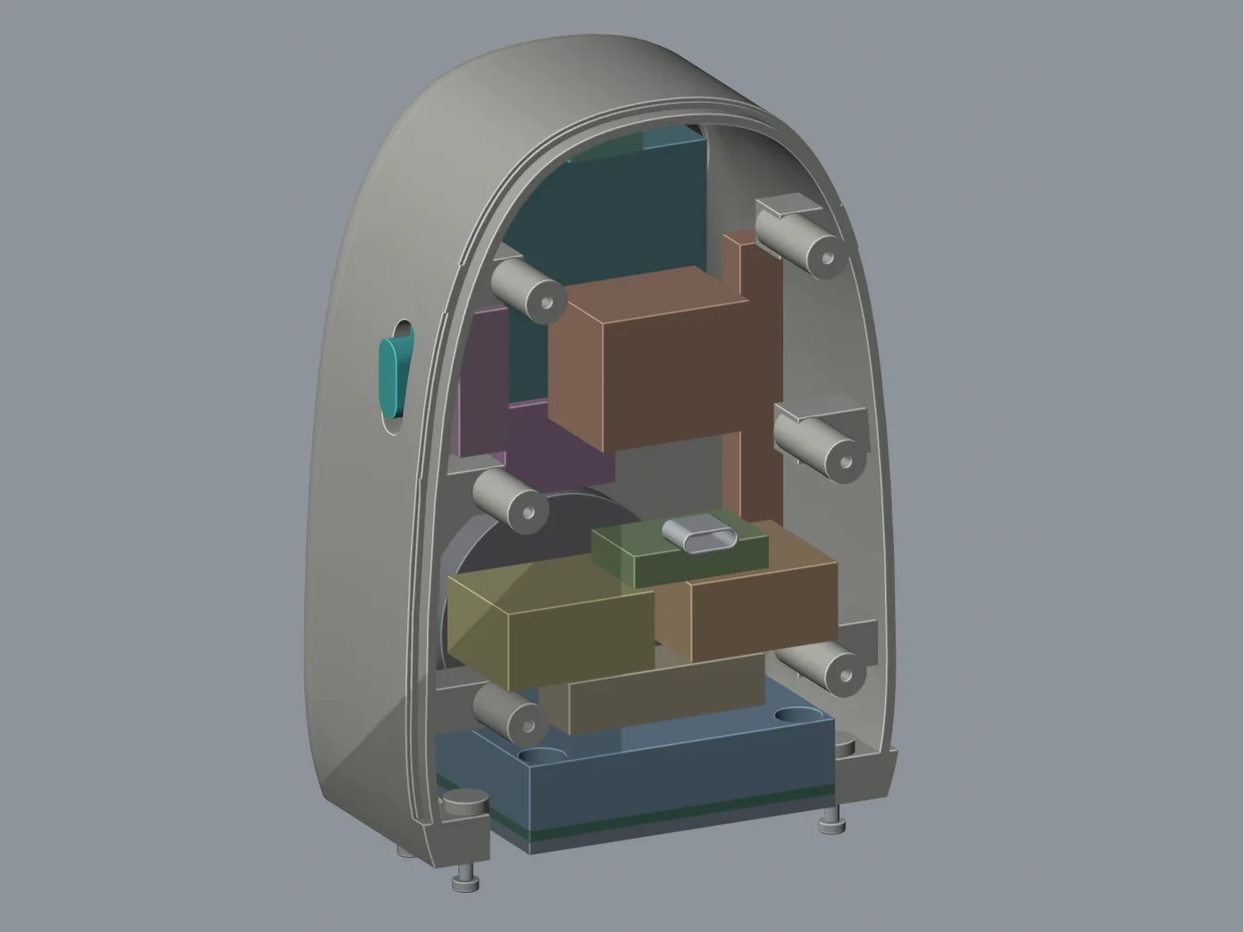 Cutaway of the Mini Muse internal electronics packaging