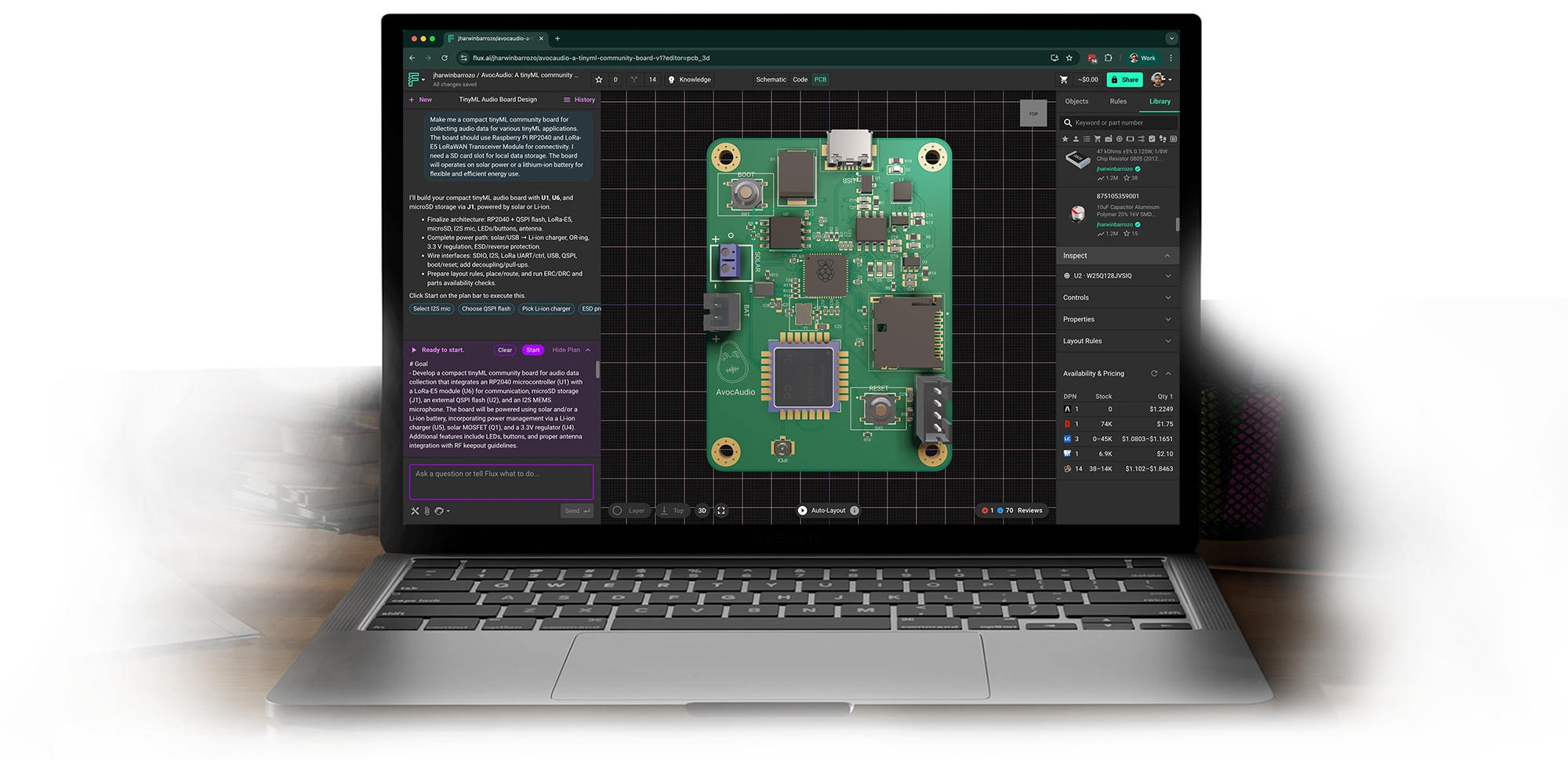 Introducing a new way to work: Give Flux a job and it plans, explains, and executes workflows inside a full browser-based eCAD you can edit anytime.