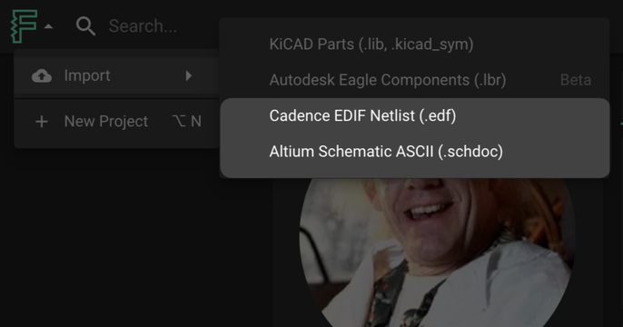 Flux project import UI showing Altium file import options
