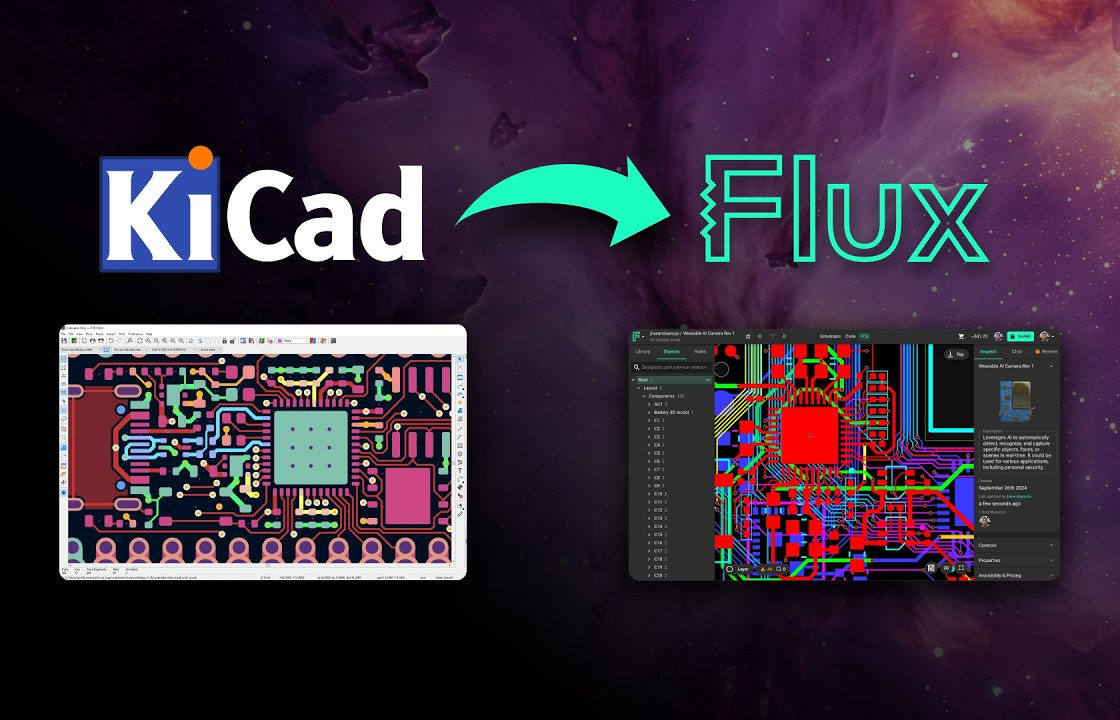 KiCad to Flux comparison showing both PCB design tools