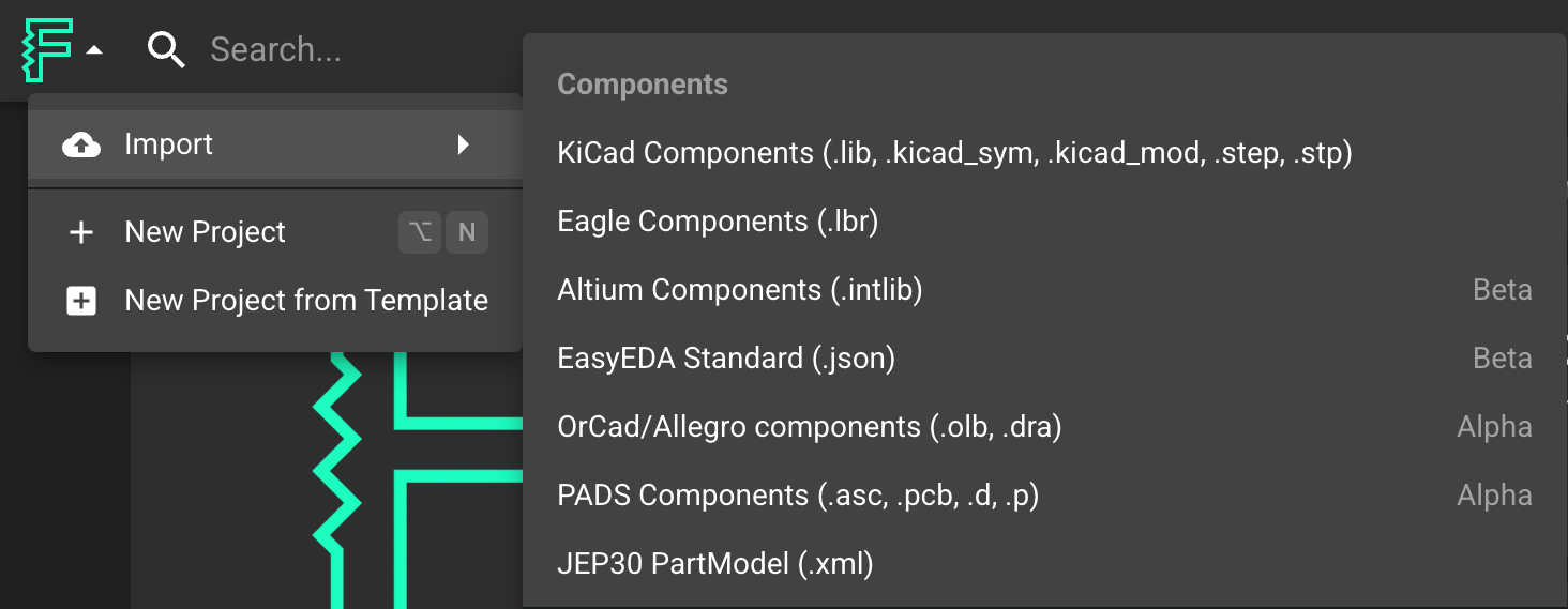 KiCad project import in Flux